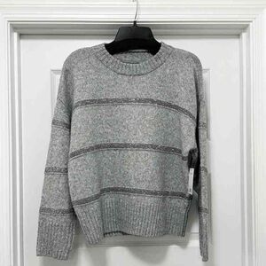 Elegant Gray Striped Women's Sweater